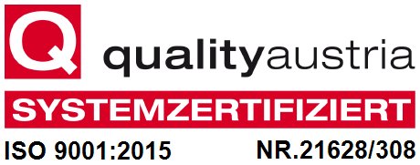 Quality Austria – systemzertifiziert nach ISO 9001:2015, Nr. 21628/308